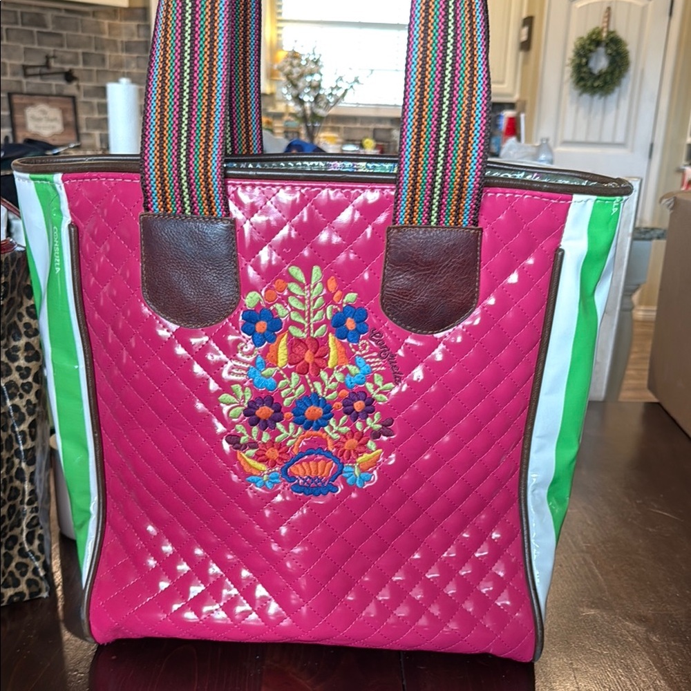 Consuela Pink Quilted Tote with Floral Embroidery